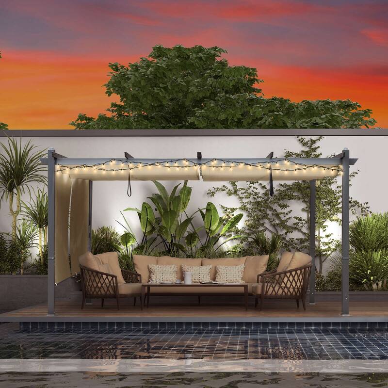 Aoodor 12' x 16' Outdoor Pergola with Retractable Shade Canopy