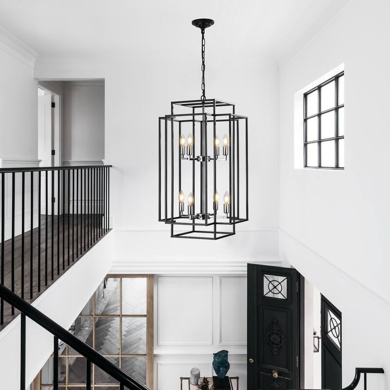 8-Lights Lantern Tiered Pendant Light Fixtures, Industrial Farmhouse Hanging Chandelier