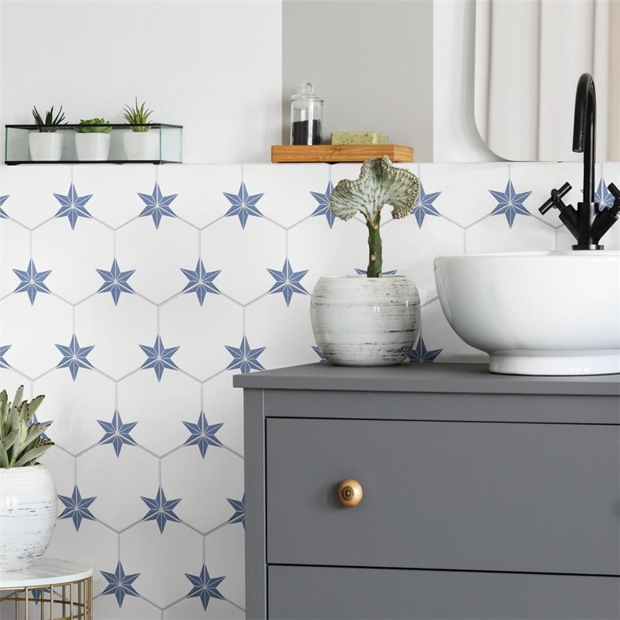 Merola Tile Stella Hex Azul 8-5/8" x 9-7/8" Porcelain Floor and Wall Tile