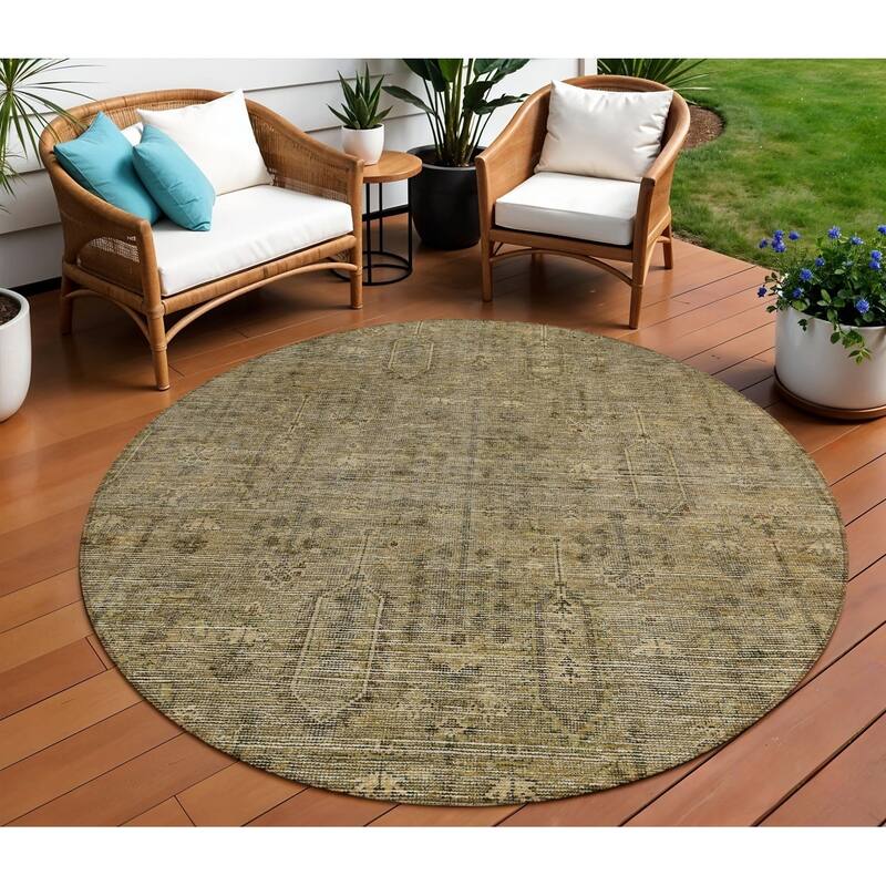 HomeRoots Southwestern Transitional Rectangle Outdoor Rug - 8' Round
