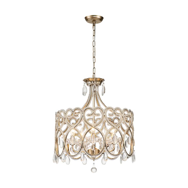 5-Light Mid-Century Modern Luxury Antique Distressed Drum Crystal Chandelier with Candle Accents