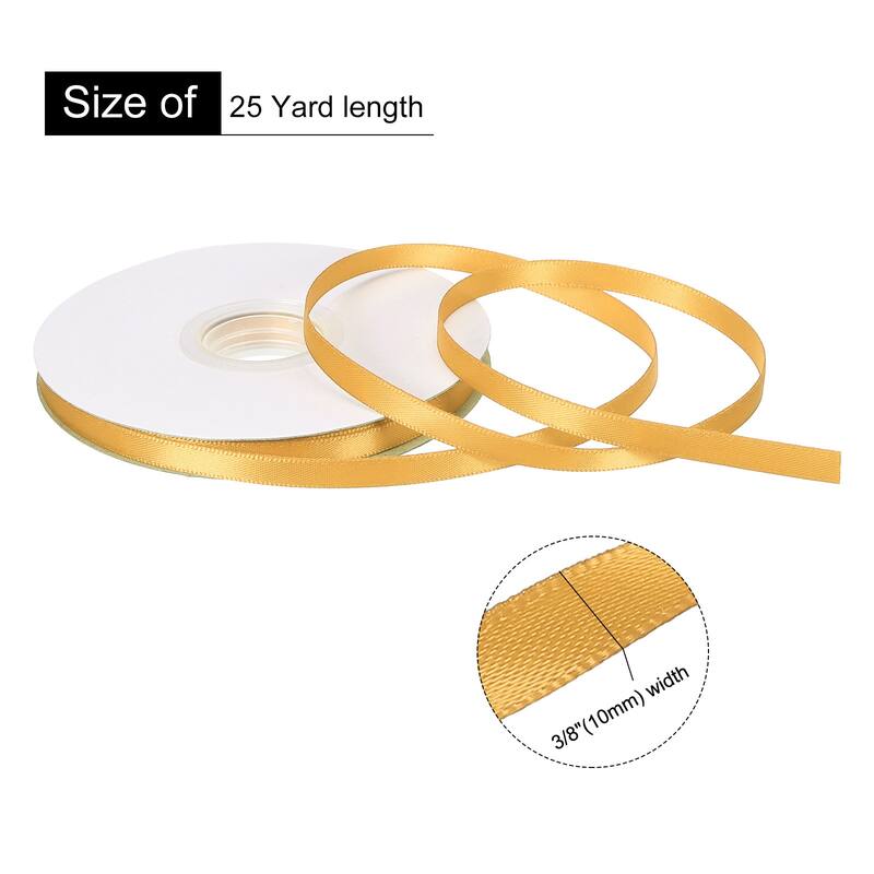 Double Faced Solid Satin Ribbon Polyester Fabric Roll for Gift Party - Yellow - 3/8" x 25 Yard