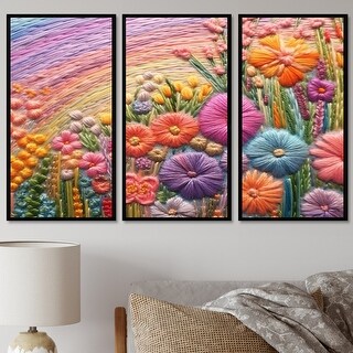 Pastel Rainbow Spring Flower Embroidery - Wildflowers Wall Art Set Of 3 ...