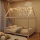 preview thumbnail 1 of 10, Wood Full House-Shaped Kids Pine Bed Frame with 13.9'' height Guardrails and LED Design for Bedroom, White, Easy to Assemble White