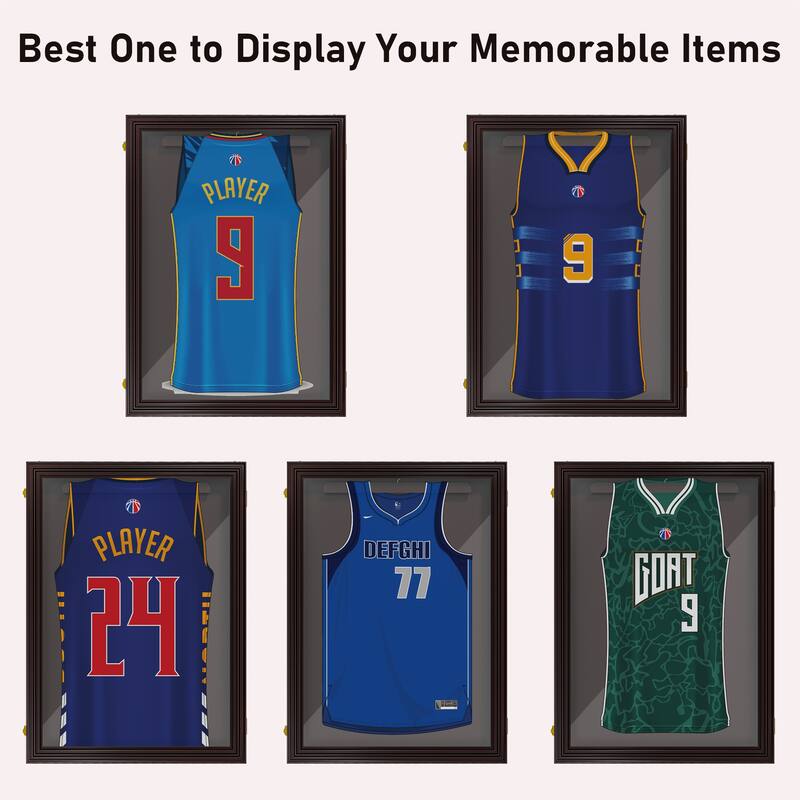 HOMCOM 24" x 32" Jersey Frame Display Case, UV-Resistant Jersey Shadow Box with 2 Keys, Hanger, Cherry Brown