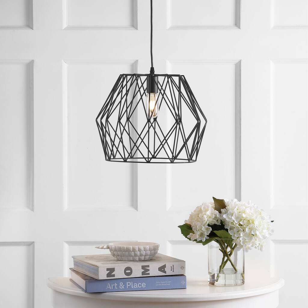 SAFAVIEH Lighting Kirila Adjustable 1-Light Led Black Pendant - 14.5"x14.5"x14-86" - 15Wx15Dx86H
