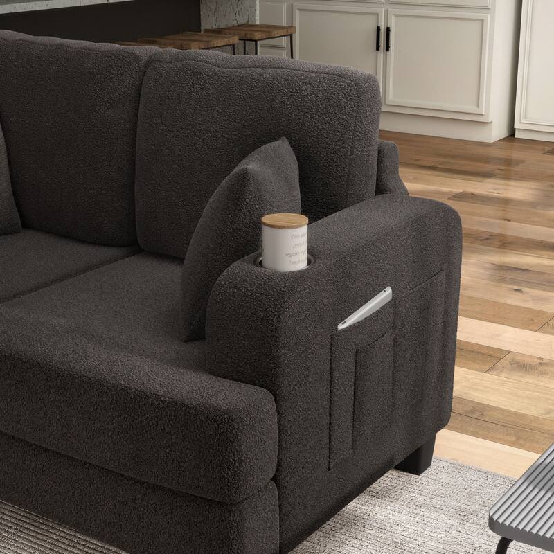 Furniture of America Xenia Modern Boucle Loveseat with Cup Holders