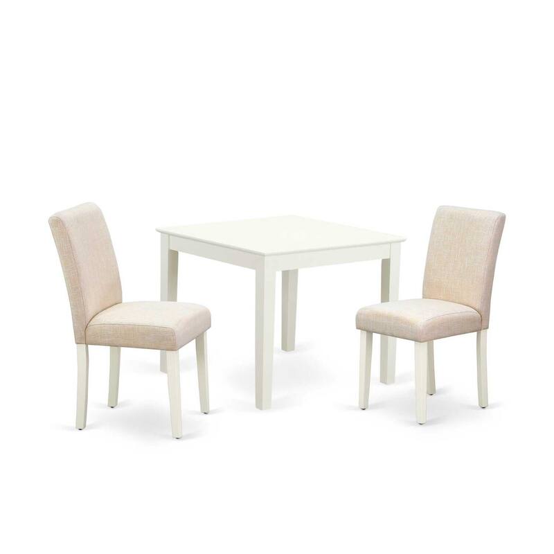 Square Kitchen Table Set with Chairs - 36 Inch Dining Table & 2 Parson Chairs - Linen White Legs, Light Beige Fabric