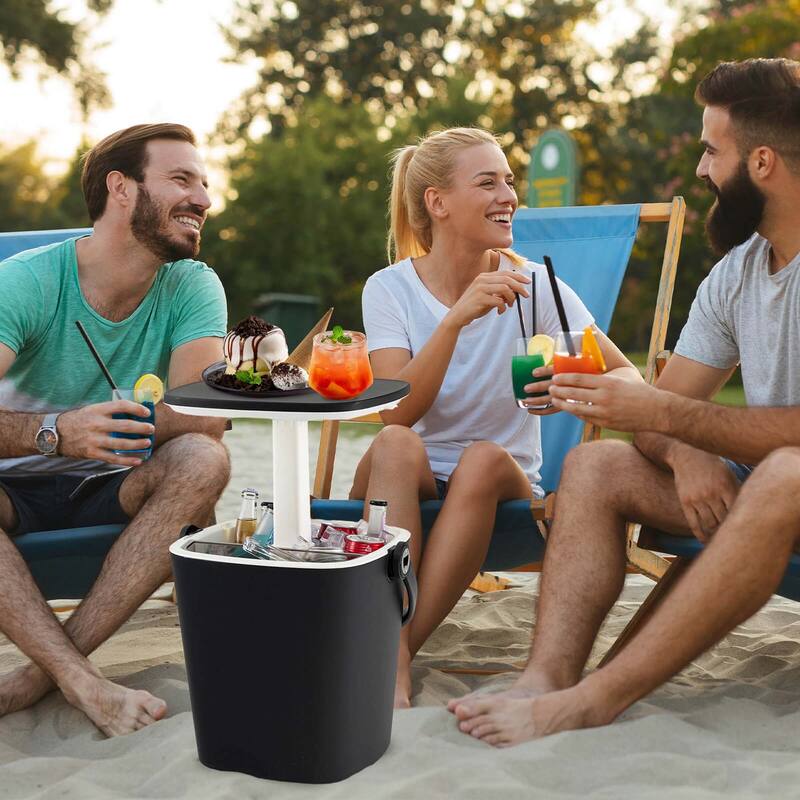 Portable Cooler Bar Table w/ Handle Bottle Opener & Lift Top Lid