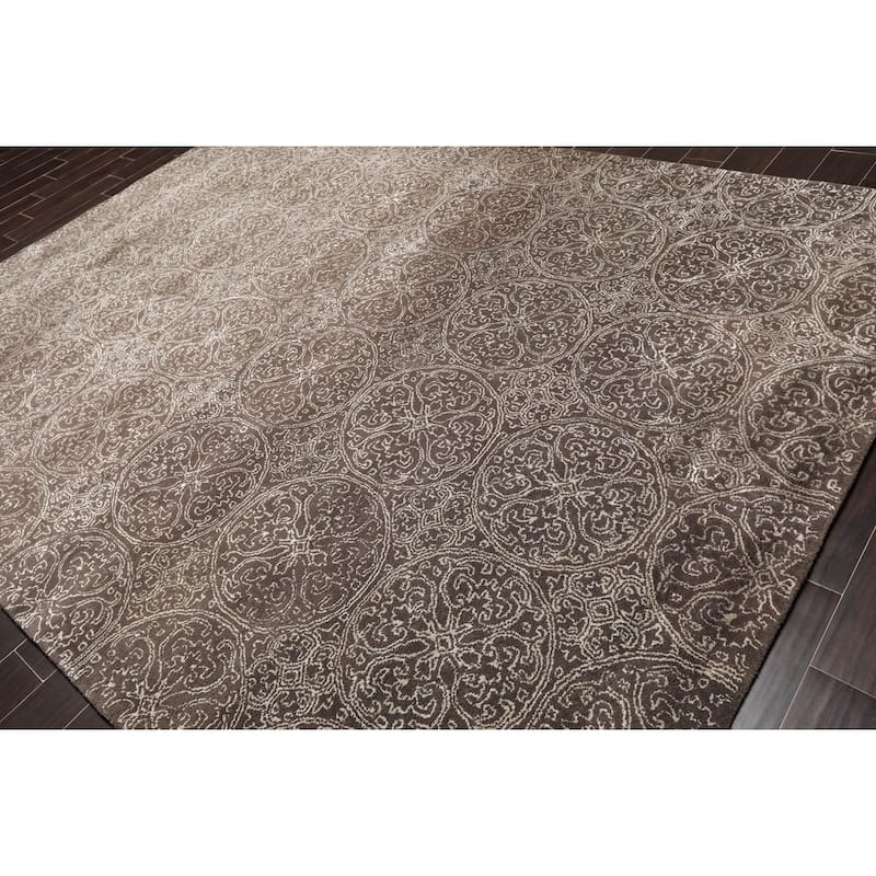 8x10 Hand Tufted Hand Made Wool & Art Silk Patterned Designer Transitional Oriental Area Rug Brown,Beige Color - 8' x 11'