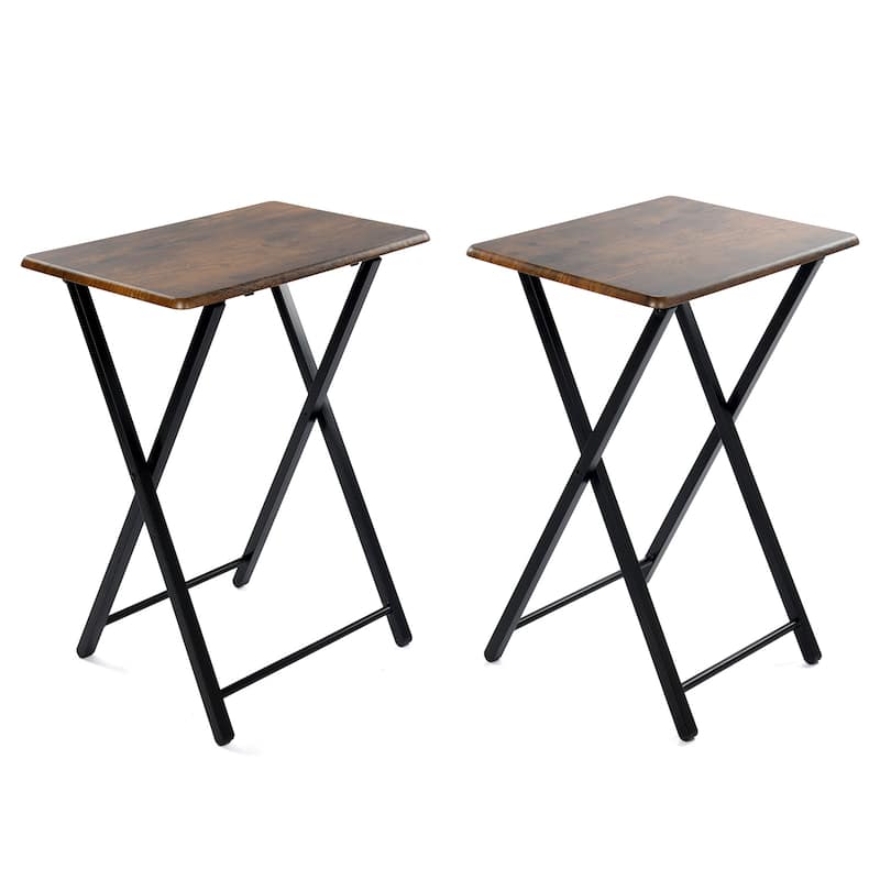 HomyLin Wood Folding TV Trays with Metal Frame, 2PC, Rustic Brown