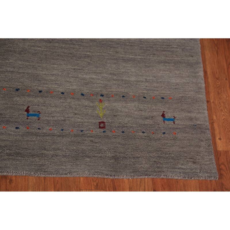 Tribal Gabbeh Oriental Area Rug Hand-Knotted Grey Wool Carpet - 5'9" x 7'11"