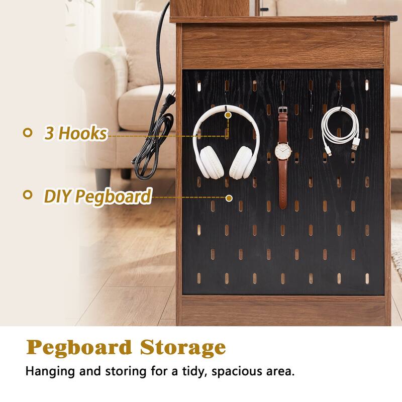 55" Farmhouse Office Desk with Storage Cabinet & Charging Station, Barn Door Design Computer Writing Desk