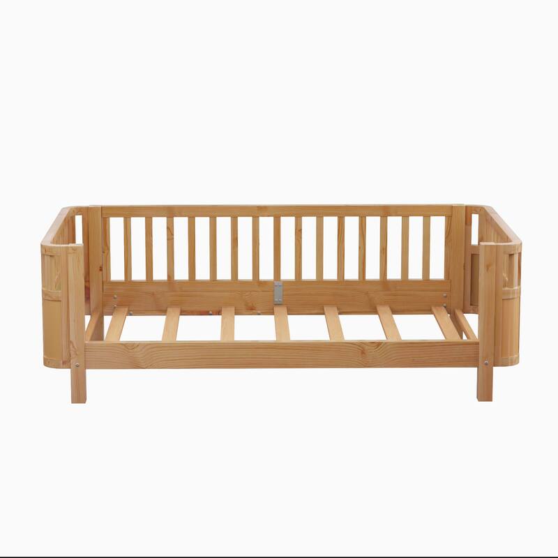 Toddler Low-profile Bed with Fences Headboard Footboard and Removable Side Rails for Kids, Girls and Boys Wooden Daybed