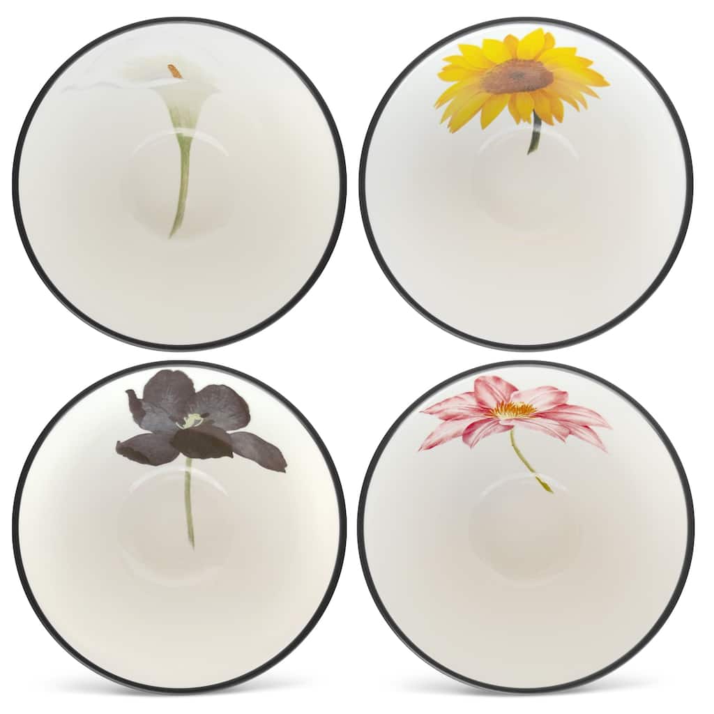 Noritake Colorwave Graphite Set Of 4 Floral Mini Bowls, 4"