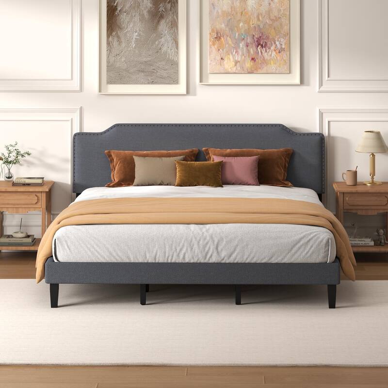 Upholstered Panel Bed with Nailed Headboard