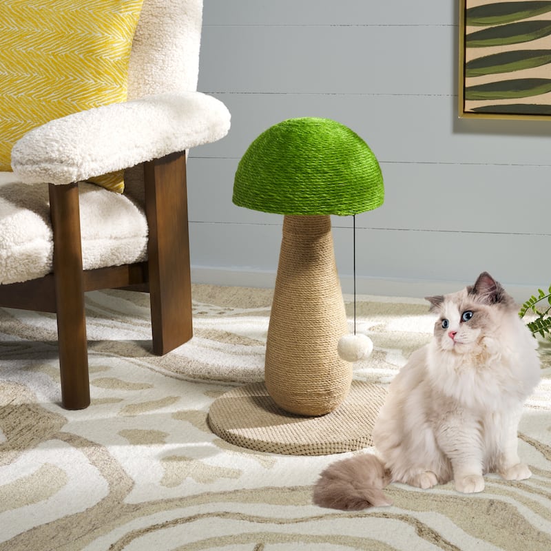 SAFAVIEH Home Natural/Green 14"W x 14"L x 21"H Jute Cat Scratch Post - 14"W x 14"L x 21"H