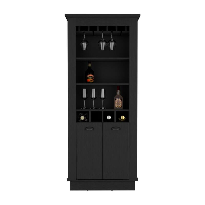 Lafayette Bar Cabinet with 4-Bottle Rack, Upper Glass Holder and Dual Door Design