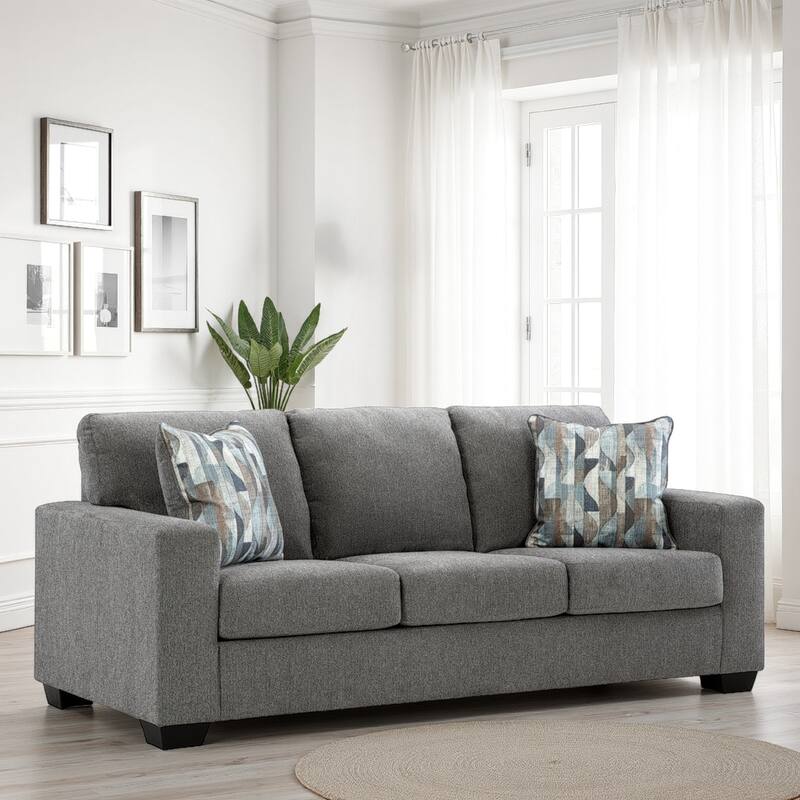 Gavin Sofa, Gray Polyester, Soft Cushions, 2 Accent Pillows, 85 Inch