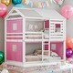 preview thumbnail 2 of 13, Elegant Playhouse Design Full Size Bunk Wood House Bed with Tent,Pink+White