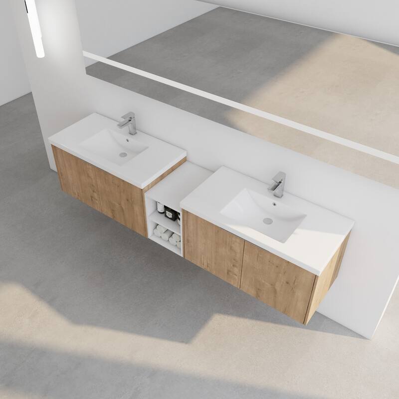 60 Inch Bathroom Vanity with Soft Close Doors, Resin Sink, Ample Storage and Matching Small Shelves (KD Packing)