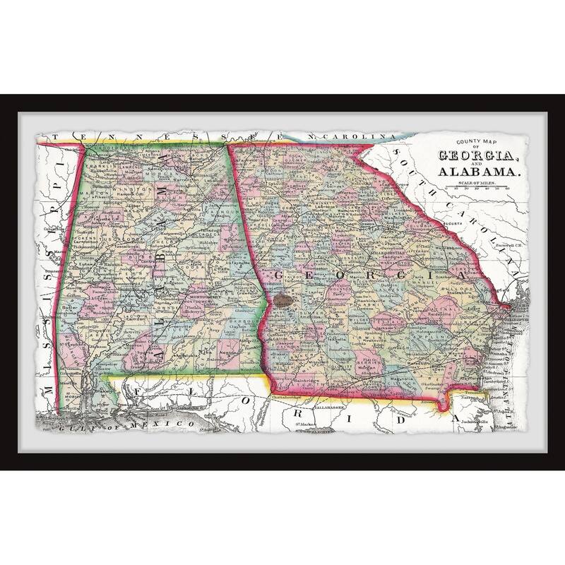 'Vintage Map of Georgia and Alabama' Framed Painting Print