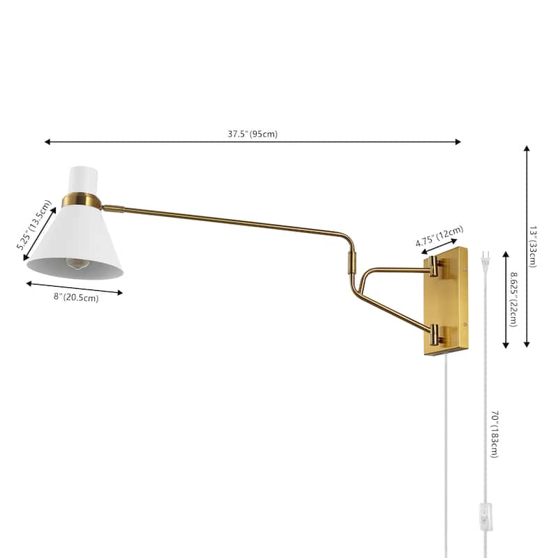 SAFAVIEH Lighting Aldegonda Swing Arm Plug-In Task Wall Sconce (LED Bulbs Included) - 37.5 In. W x 8 In. D x 13 In. H