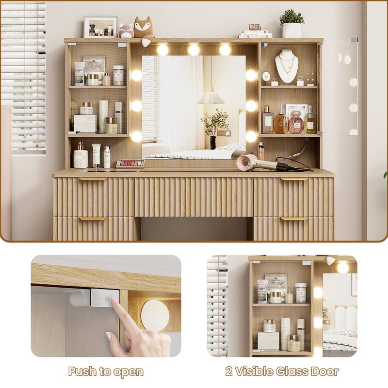 47" Modern Makeup Vanity Desk with Mirror and Large Cabinets, Dressing Table