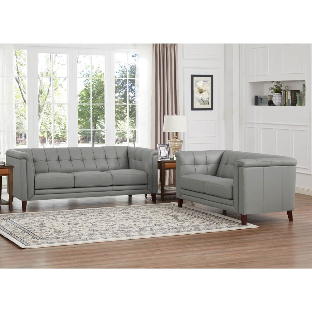 Hydeline Arvo Top Grain Leather Sofa and Loveseat Set with Feather, Memory Foam and Springs
