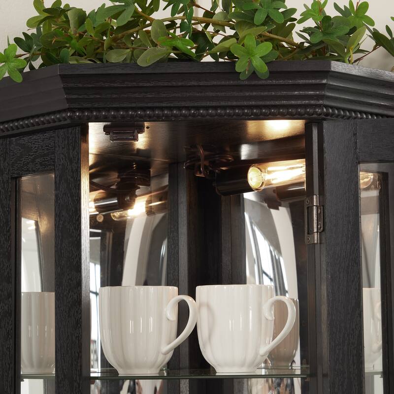 Lighted Corner Curio Cabinet - Glass Display Shelf with Tempered Glass Doors, Adjustable Shelving, and Included Bead Bulb