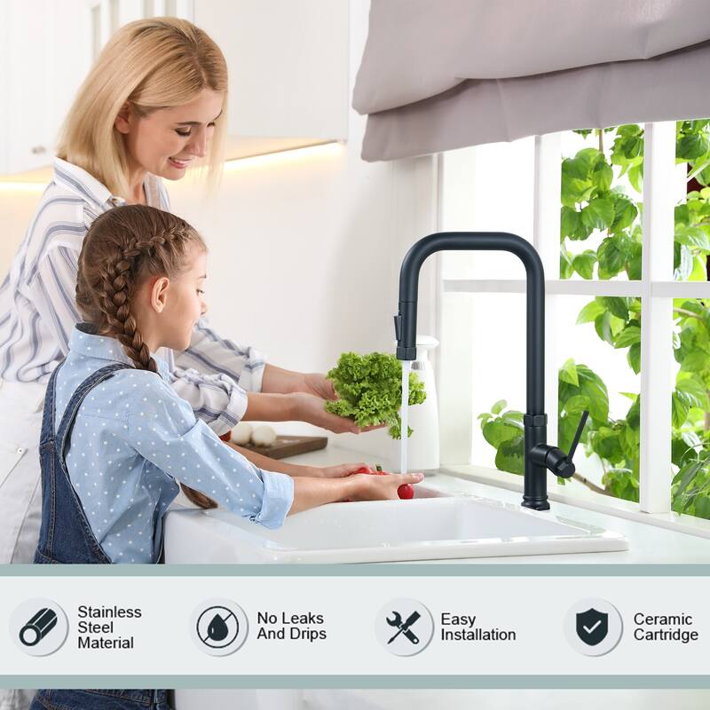 WOWOW Pull Down Sprayer Kitchen Faucet with Soap Dispenser