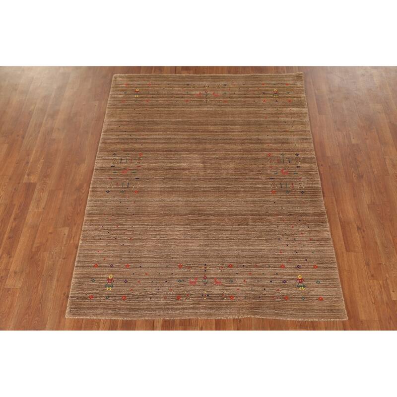 Tribal Striped Gabbeh Oriental Area Rug Handmade Wool Carpet - 4'4"x 5'9"