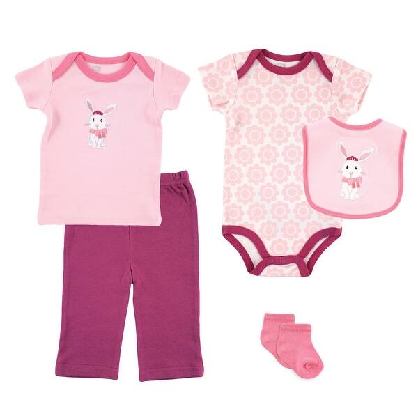 slide 1 of 1, Hudson Baby Infant Girl 5-Piece Gift Set, Bunny, 0-3 Months - Bunny 0-3 Months - Bunny
