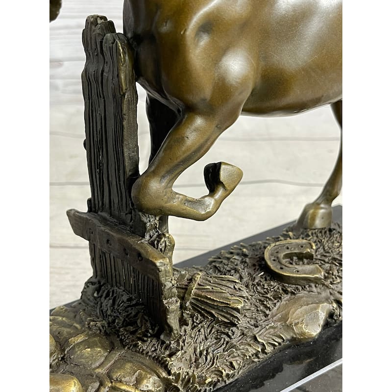 Cowboy Rancher Tending Imitative Horse Bronze Statue Sculpture Figure Western Decor 11 Inches X 12 Inches