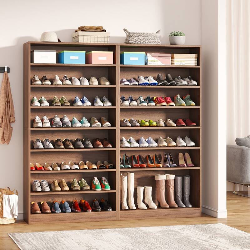 Shoe Cabinet Narrow High Shoe Cabinet with Open Storage for Entryway, White