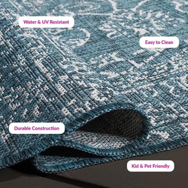 dimension image slide 6 of 10, SAFAVIEH Courtyard Aquata Indoor/ Outdoor Waterproof Patio Backyard Rug