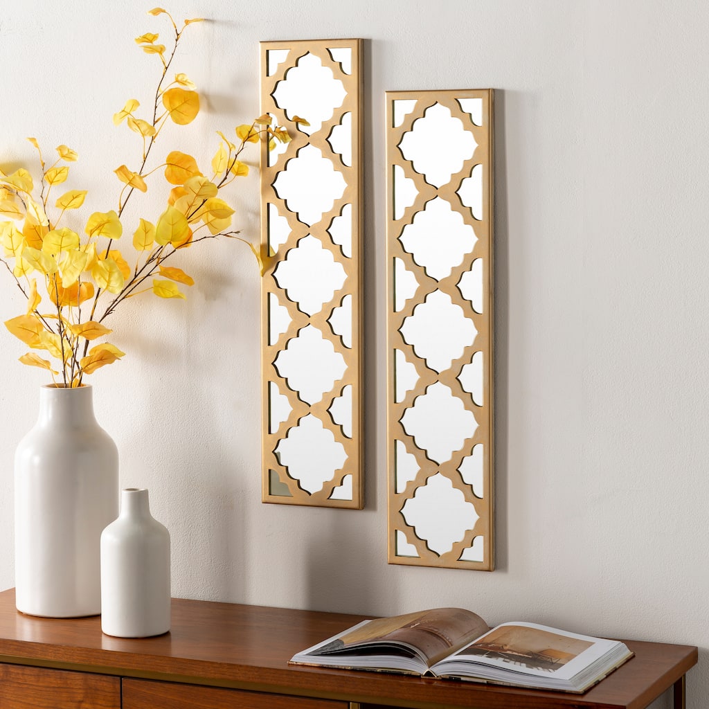 Alphey Traditional Rectangular Gold Frame Mirror Set - 30"H x 7"W, 30"H x 7"W