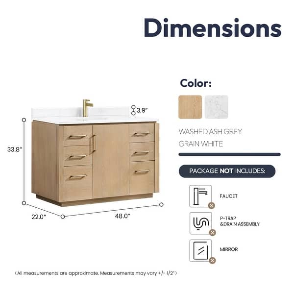 dimension image slide 9 of 16, San Single Bath Vanity with Composite Stone Top without Mirror