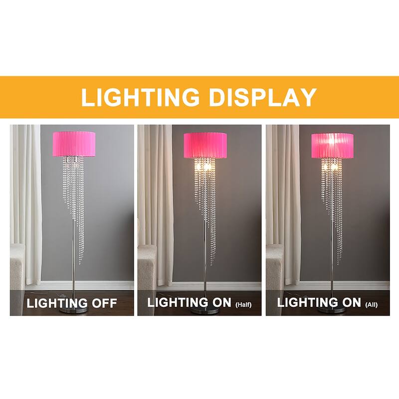 65.75 In. Drum Shade Rain Crystal Metal Floor Lamp