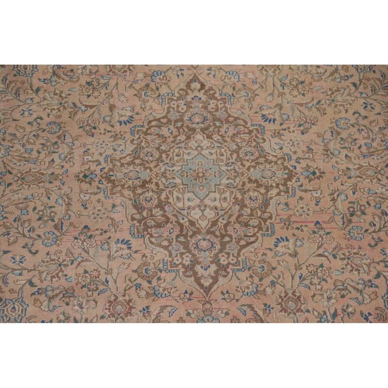 Hand Knotted Oriental 100% Wool Carpet Traditional Floral Peach Mashad Area Rug - 12' 6'' X 9' 7''