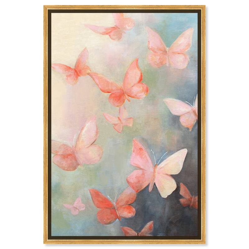Art Remedy Peaceful Butterflies Framed Butterfly 1 Piece Canvas Wall Art - 11 x 16 - Gold