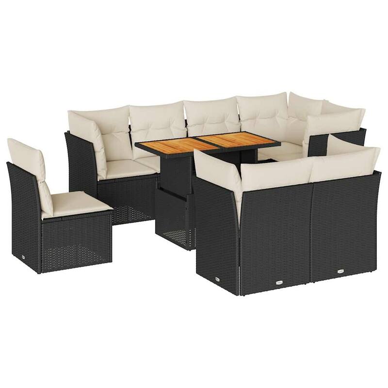 vidaXL Patio Sofa Set with Cushions Table and Lounge Seats 9 Piece Poly Rattan - 21.7 x 39.4 x 28.7