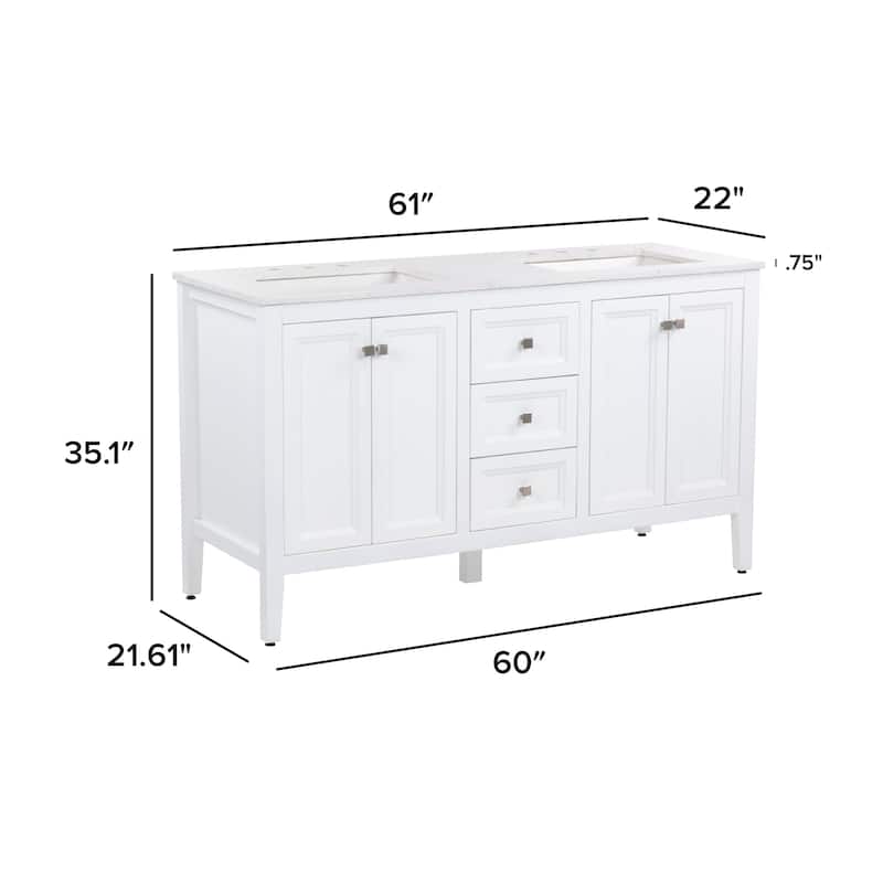 Cartland 61" Double-Sink Bathroom Vanity With 2 Cabinets, 3 Drawers, and Sink Top