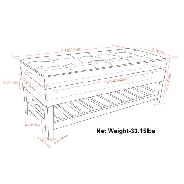 dimension image slide 1 of 2, WYNDENHALL Essex 44 inch Wide Transitional Rectangle Ottoman Bench