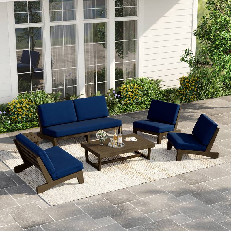 Casual Large Teak Outdoor Patio Conversation Set