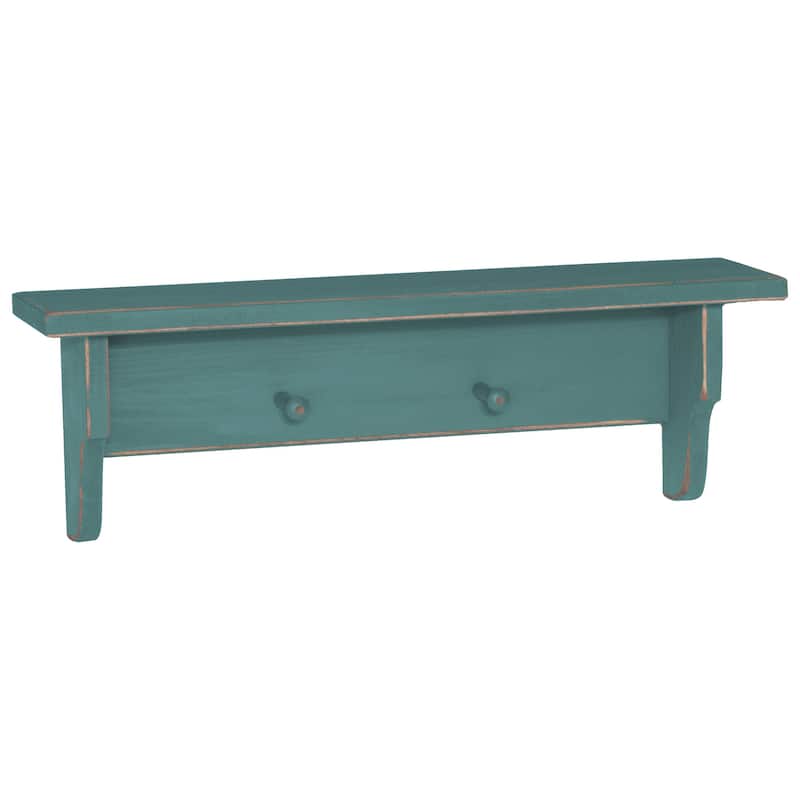 Amish Made Pine Primitive Storage Shelf with Pegs - 2 Foot - Sea Foam Green