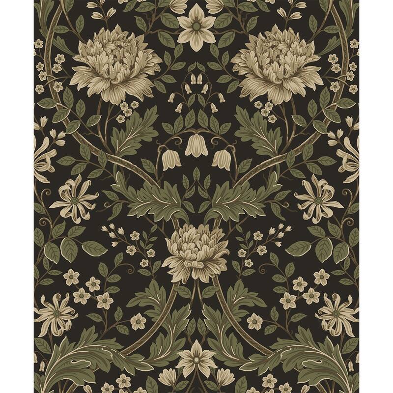 Seabrook Designs Honeysuckle Floral Prepasted Wallpaper - 20.9 in. W x 33 ft. L - Brown & Sage
