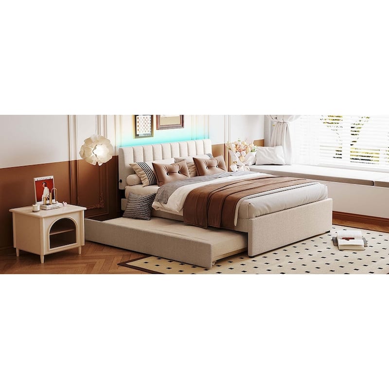 Teddy Fleece Platform Bed with Trundle