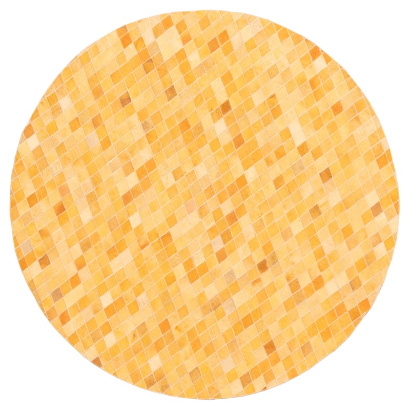 ECARPETGALLERY Handmade Cowhide Patchwork Orange Leather Rug - 5'1 x 5'1