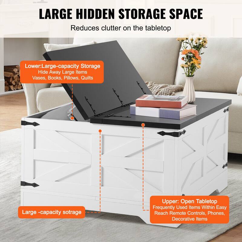 31.5" Coffee Hinged Square Table with Hidden Storage Cabinet and 2 Flip Top Tabletop - 31.5" x 31.5" x 18"